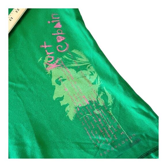 NEW Kurt Cobain Birds Nirvana POLO T SHIRT MED TEE Girls Boys 100% Cotton Green - Picture 3 of 7